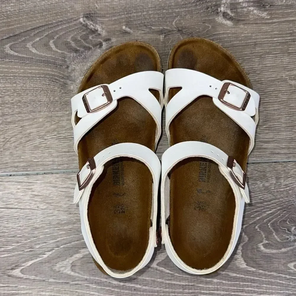 Birkenstock Rio Birko Flor White Leather Women’s Sz 3/EU 34 Slingback Sandals